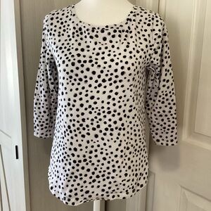 Ann Taylor Black and White Polka Dot Long Sleeve Top Sz M